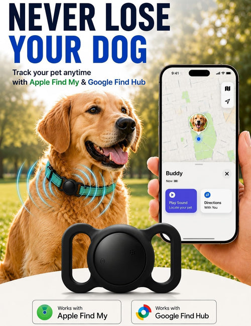 HappyPaws GPS Pet Tracker for Dogs and Cats — Lightweight, subscription-free, compatible with Apple Find My and Google Find Hub