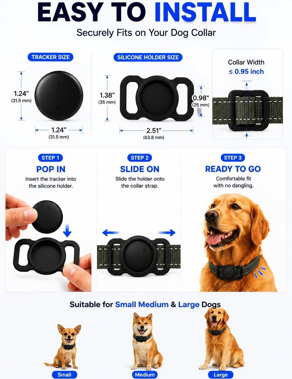 HappyPaws GPS Pet Tracker for Dogs and Cats — Lightweight, subscription-free, compatible with Apple Find My and Google Find Hub