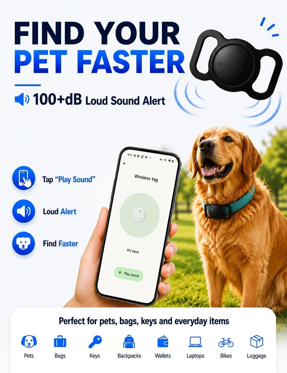 HappyPaws GPS Pet Tracker for Dogs and Cats — Lightweight, subscription-free, compatible with Apple Find My and Google Find Hub