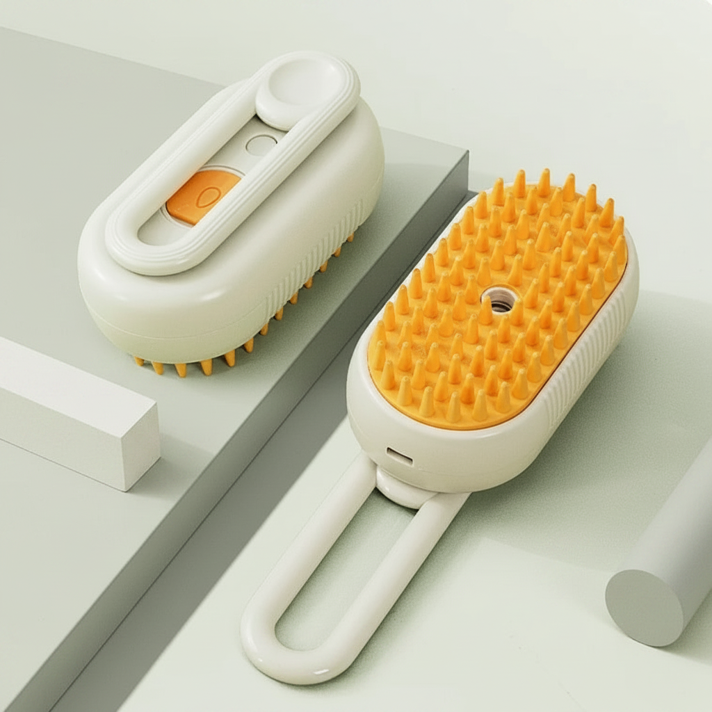 HappyPaws 3-in-1 Electric Steam Pet Brush - Milk Coffee